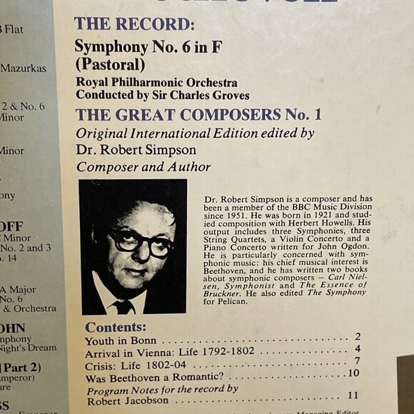 Beethoven The Pastoral Sixth Symphony (Vinyl, 1976) RCA Custom FW-301 VG+ Progra - Picture 4 of 11